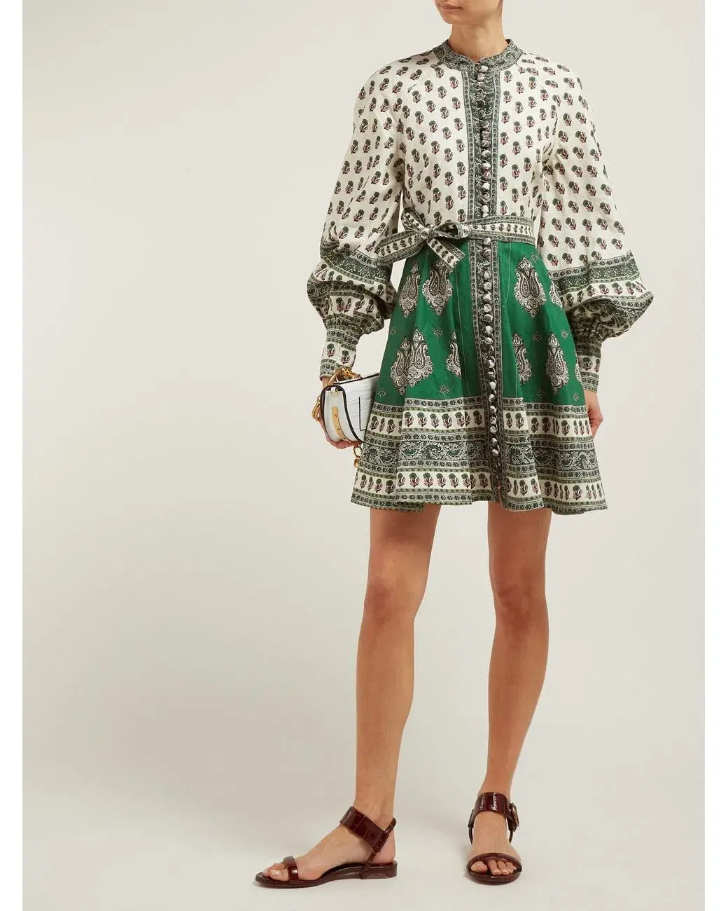 Zimmermann The Amari Emerald Buttoned Mini Dress in Green Paisley Size 6 - Image 1