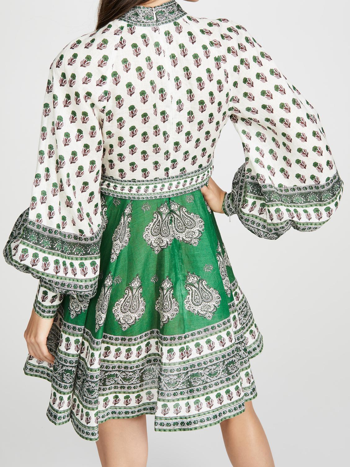 Zimmermann The Amari Emerald Buttoned Mini Dress in Green Paisley Size 6 - Image 4