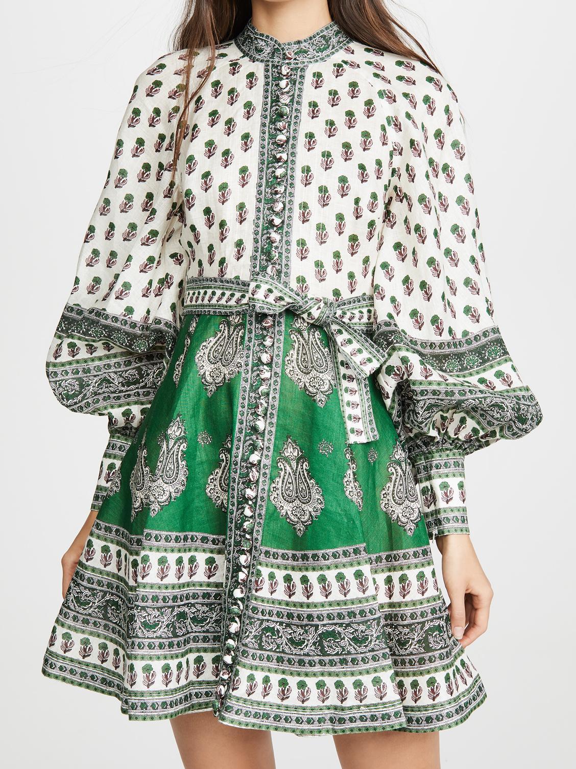 Zimmermann The Amari Emerald Buttoned Mini Dress in Green Paisley Size 6 - Image 2