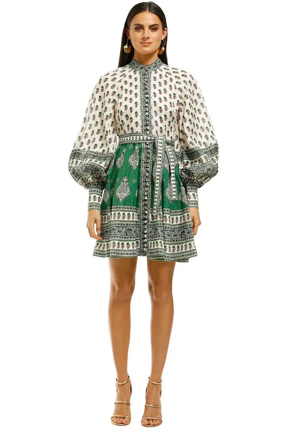 Zimmermann The Amari Emerald Buttoned Mini Dress in Green Paisley Size 6 - Image 5