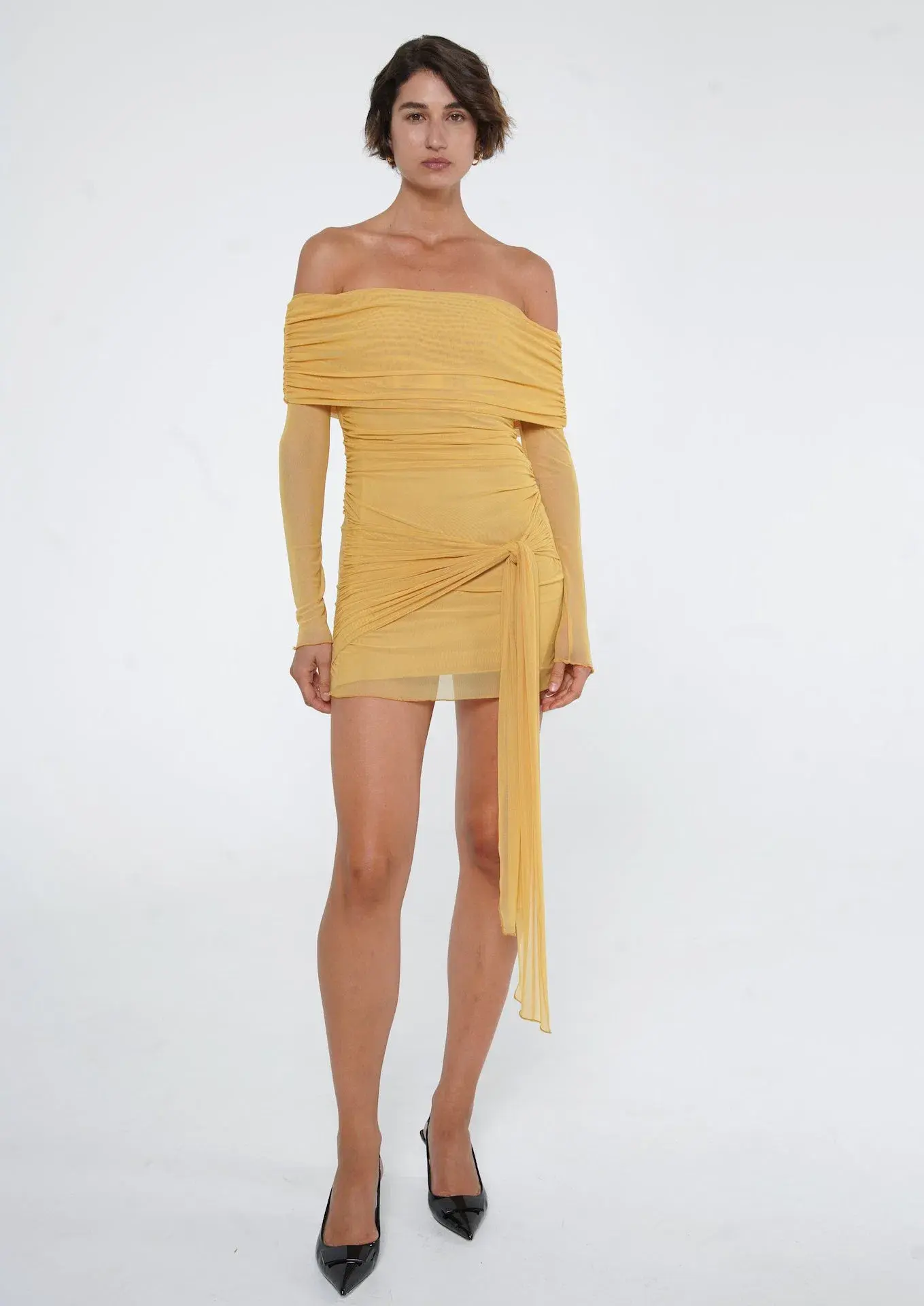 Benni Yasmin Off The Shoulder Mini Dress Mustard Size 8 - Image 1