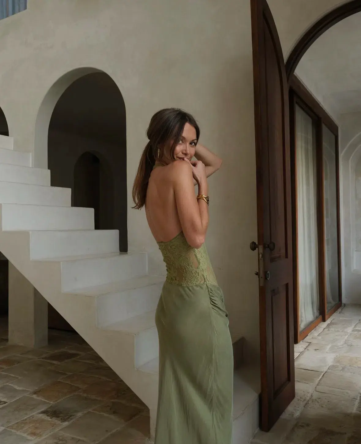 Benni Miko Maxi Dress Pear Green Size 10 - Image 4