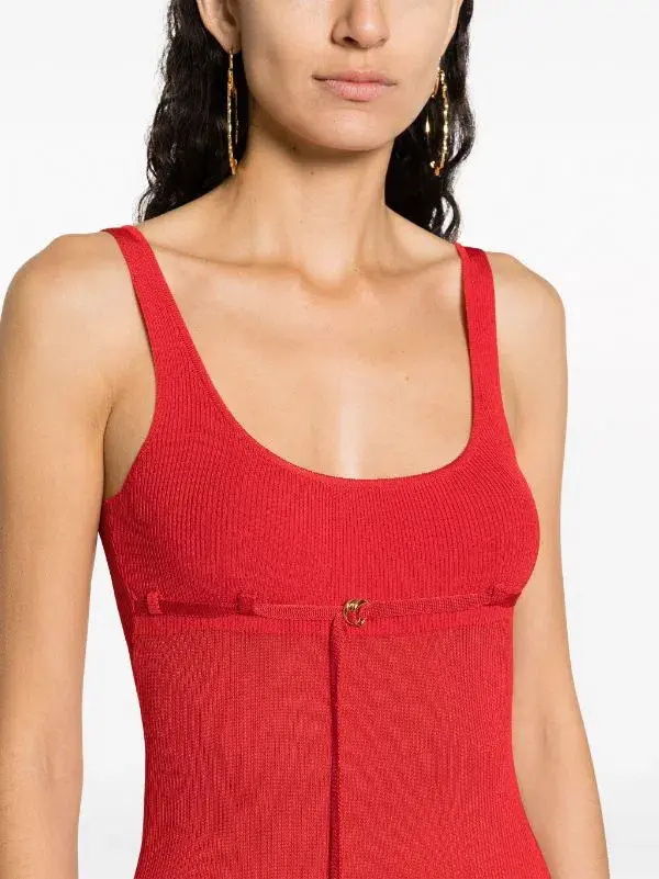 Jacquemus La Robe Maille Belted Long Knit Dress Red Size 6 for rent on The Volte - main image