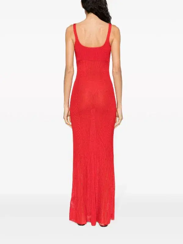 Jacquemus La Robe Maille Belted Long Knit Dress Red Size 6 - Image 3