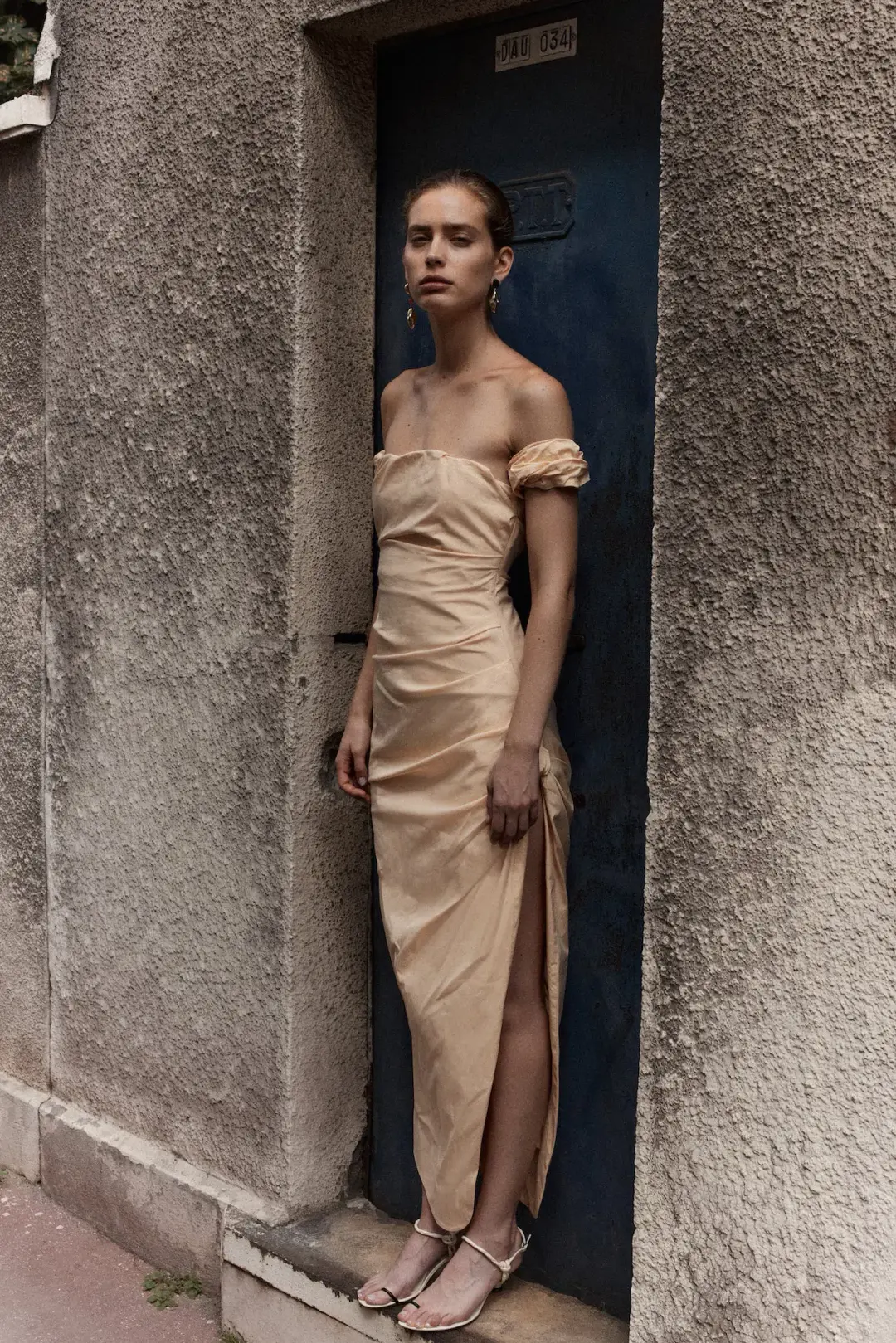 Sir the Label Carmen Draped Gown Light Peach Size 2 / AU 10 for rent on The Volte - main image