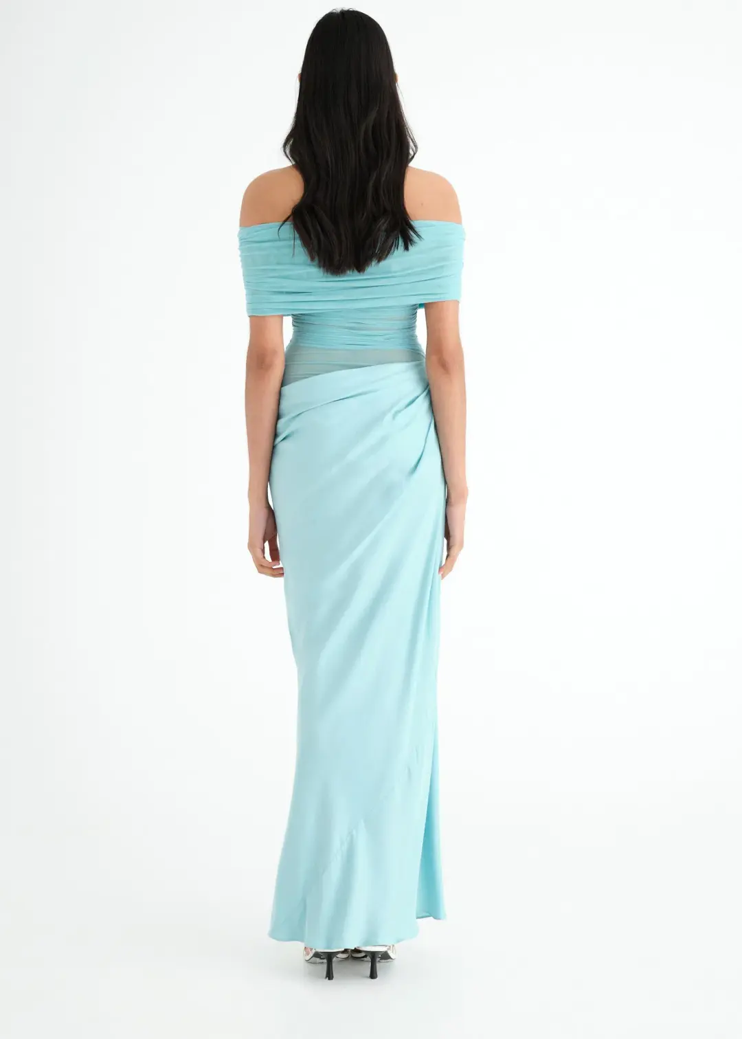 Benni Nico Off Shoulder Maxi Dress Aquamarine Size 8 for rent on The Volte - main image