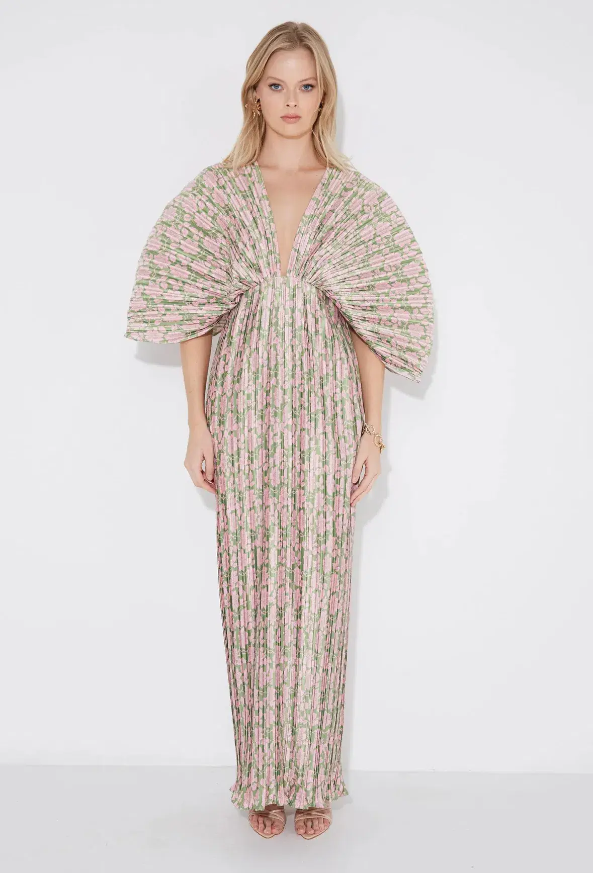 Sonya Moda Gianna Forever Dress Olive Pink Floral Size 8 - Image 1