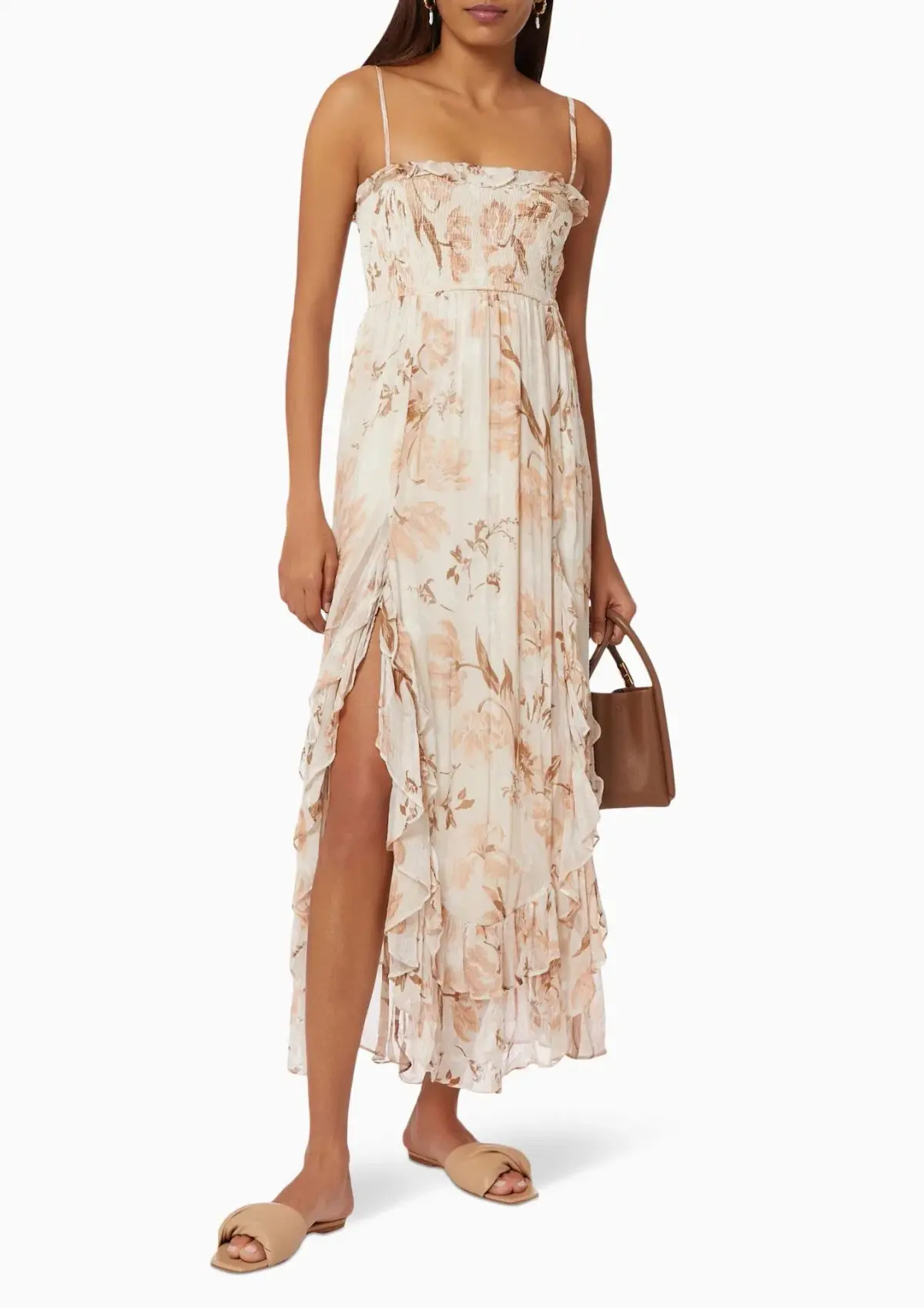 Shona Joy Nina Shirred Midi Dress in Floral Print Size 12 - Image 1