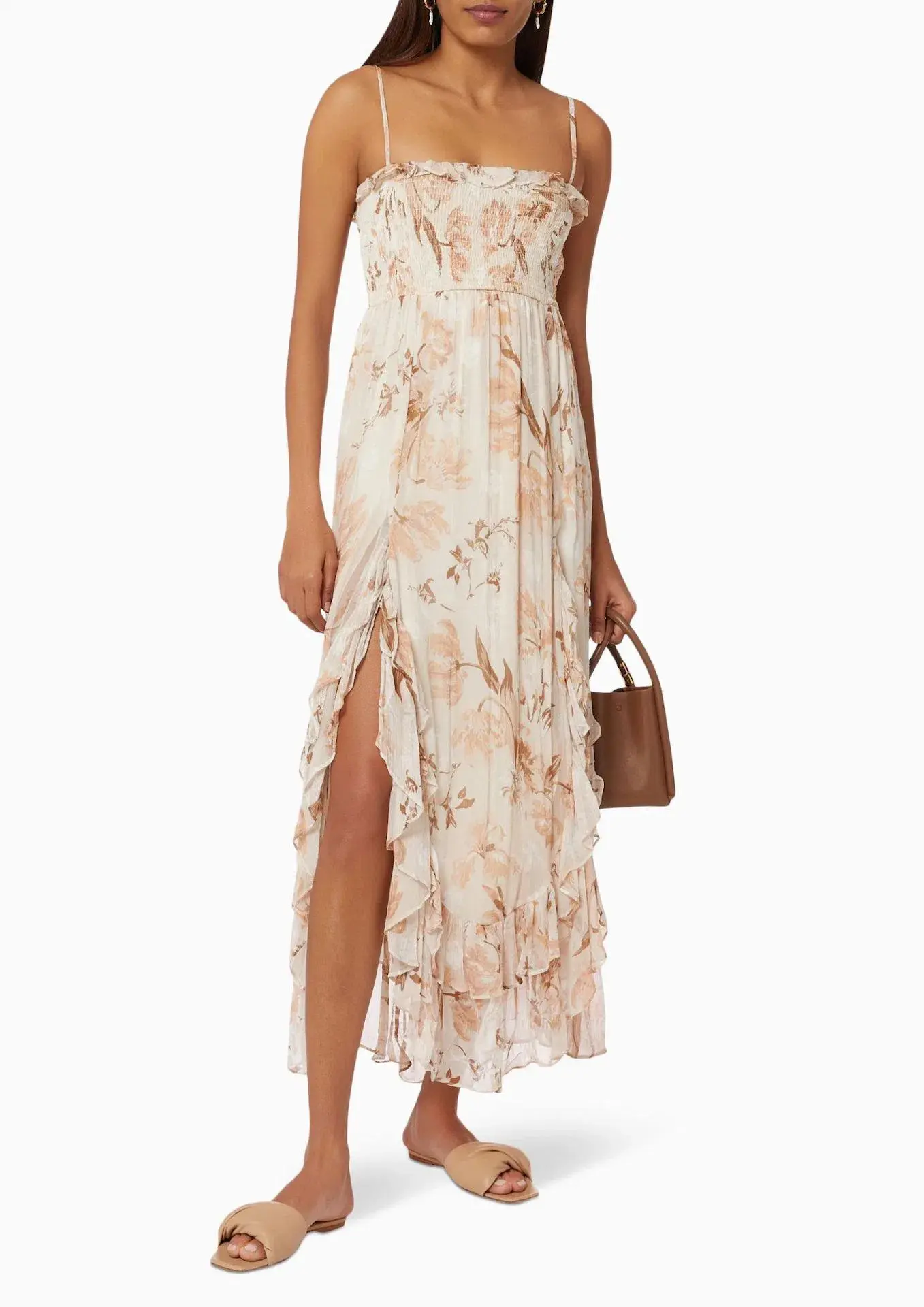 Shona Joy Nina Shirred Midi Dress in Floral Print Size 12 - Image 1