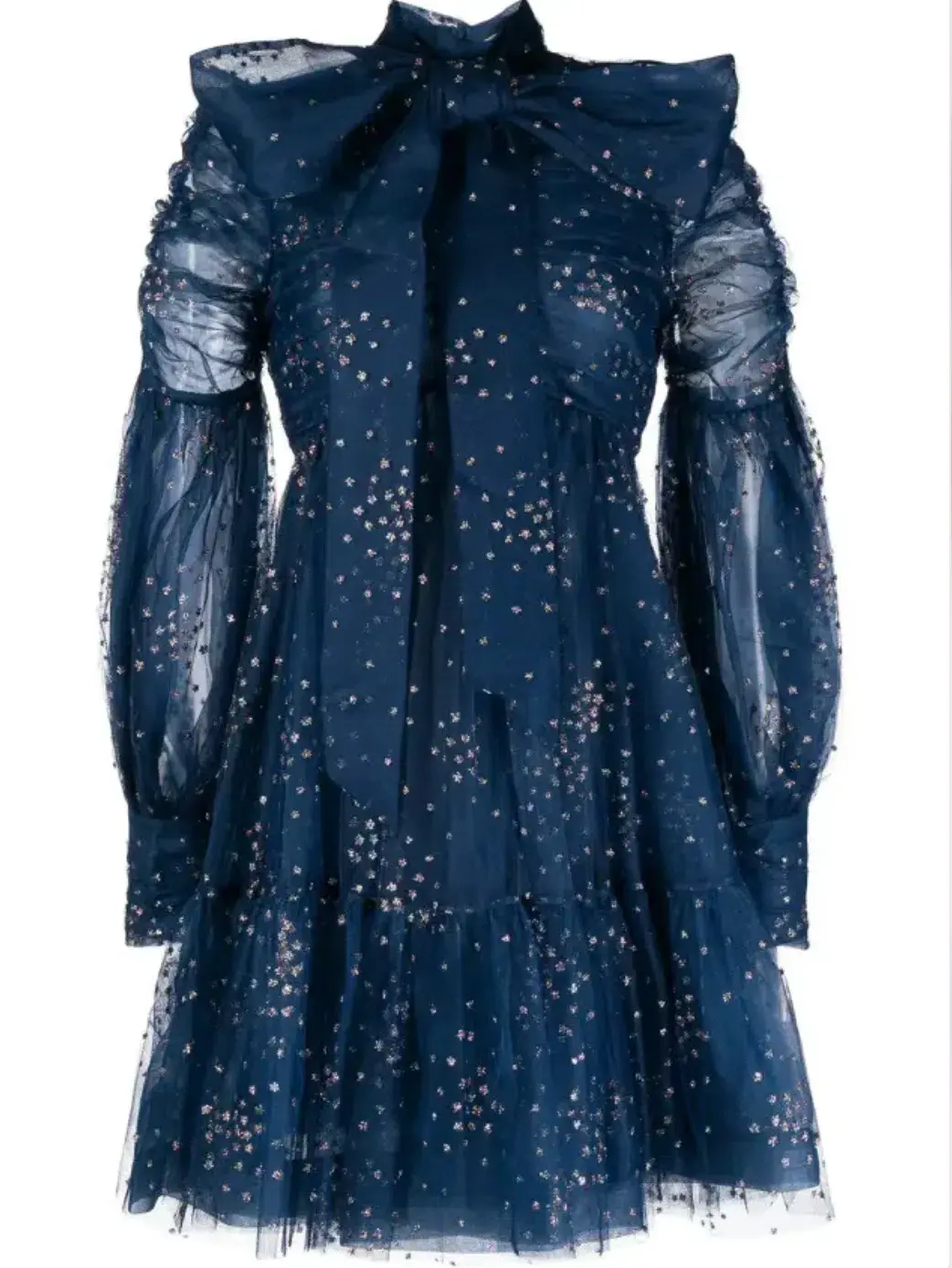 Zimmermann Rhythm Ruched Glitter Mini Dress Navy Size 0P / AU 6  for rent on The Volte - main image