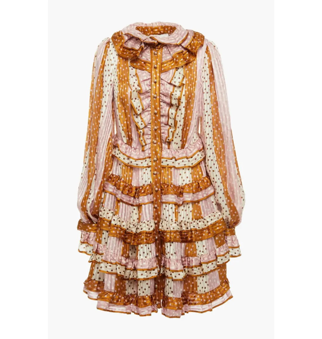Zimmermann Lucky Ruffled Mini Dress Pink Spot Size 0 / AU 8  for rent on The Volte - main image