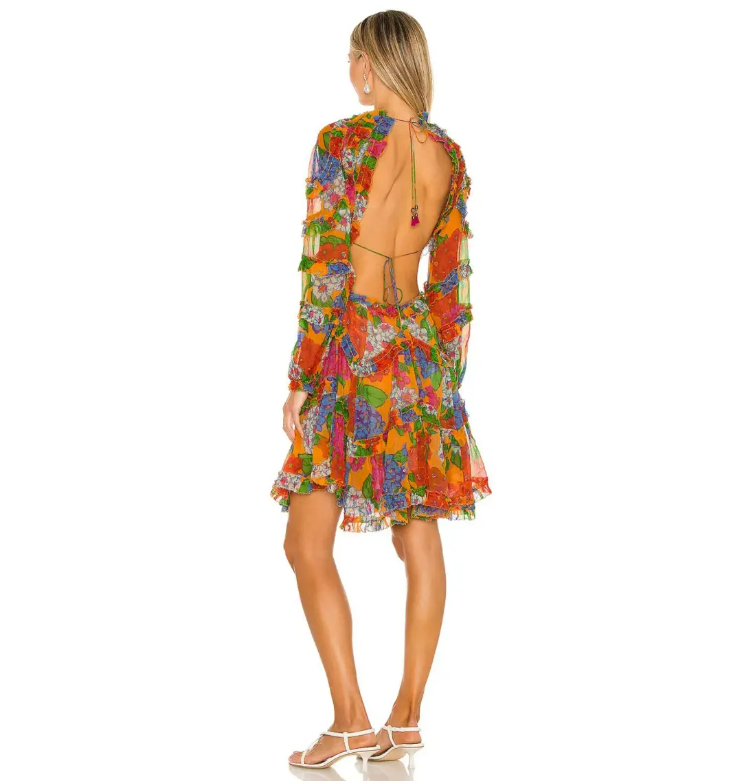 Zimmermann Riders Frill Mini Dress Mango Floral Size 2 / AU 12  for rent on The Volte - main image