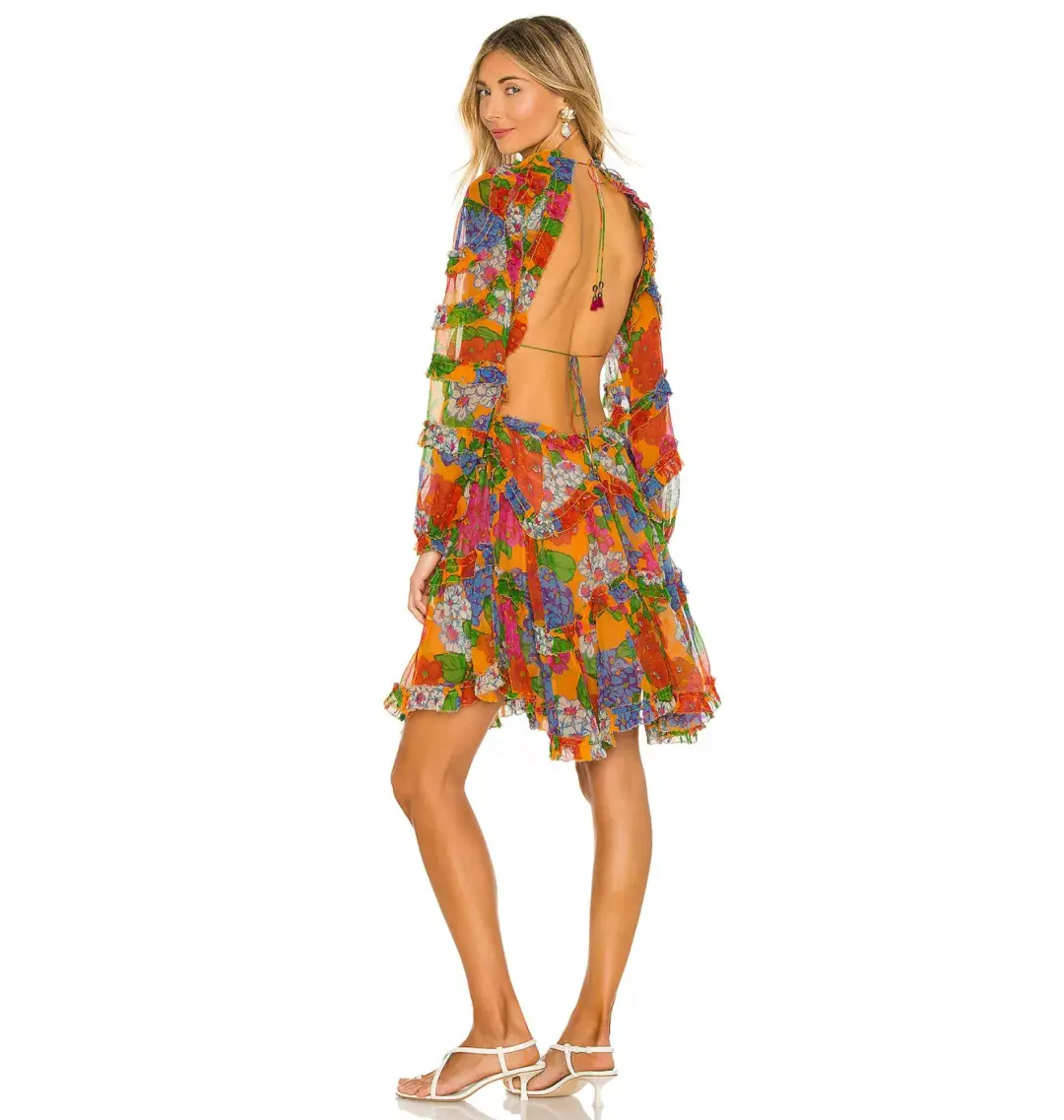 Zimmermann Riders Frill Mini Dress Mango Floral Size 2 / AU 12  for rent on The Volte - main image
