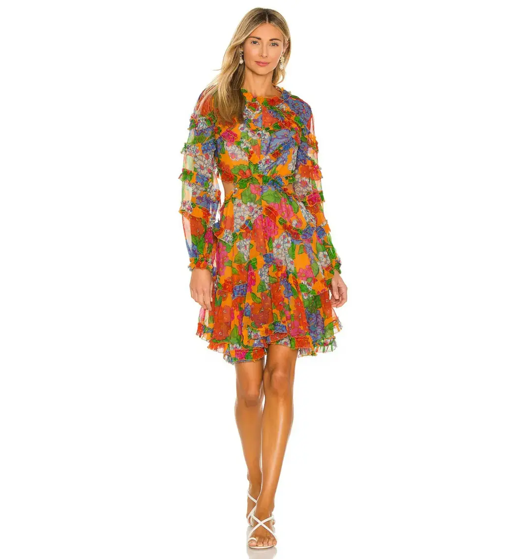 Zimmermann Riders Frill Mini Dress Mango Floral Size 2 / AU 12  for rent on The Volte - main image