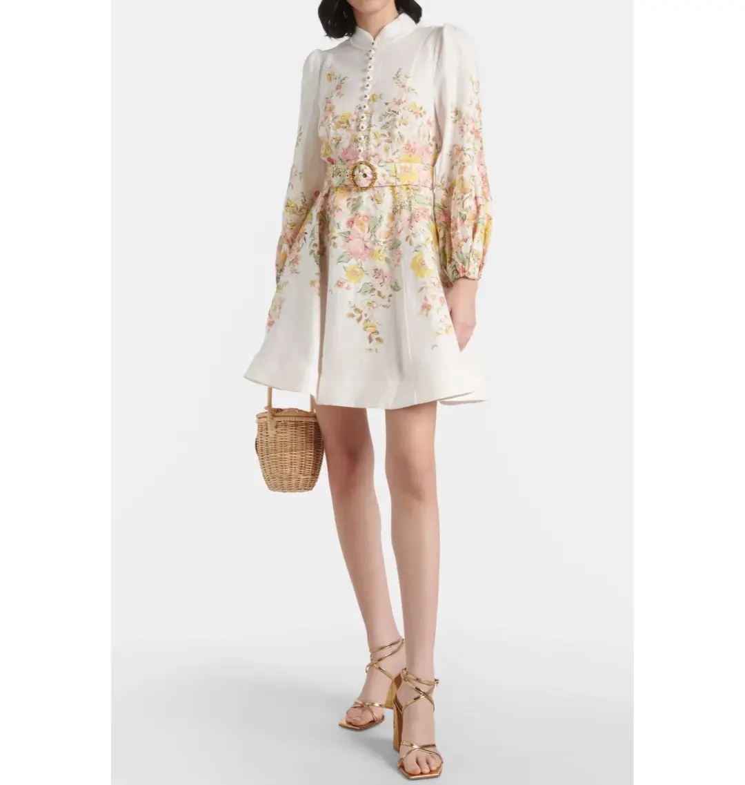 Zimmermann Matchmaker Buttoned Mini Dress Ivory Coral Floral Size 1 / AU 10  for rent on The Volte - main image