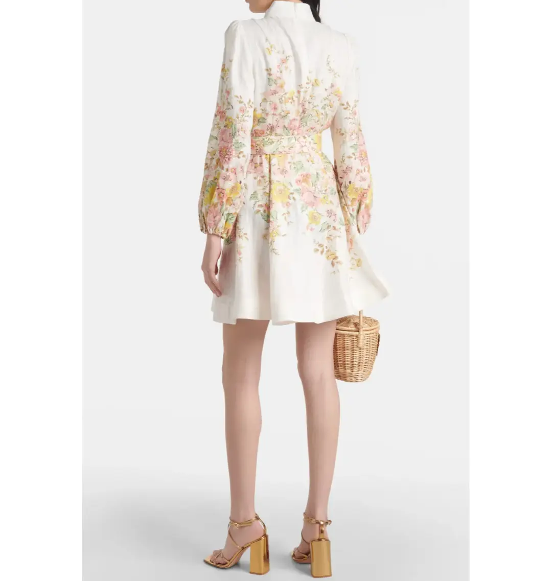Zimmermann Matchmaker Buttoned Mini Dress Ivory Coral Floral Size 1 / AU 10  for rent on The Volte - main image