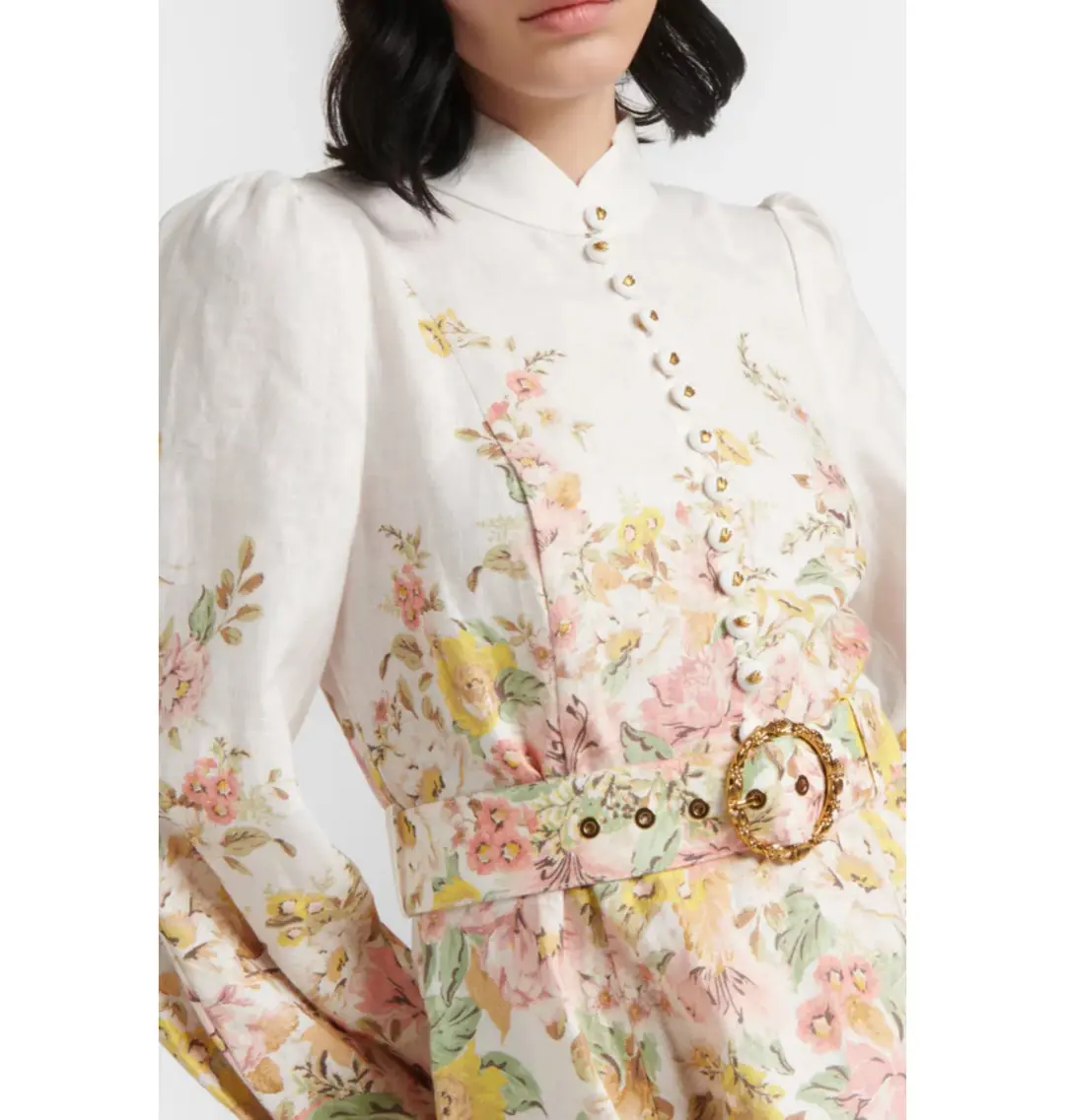 Zimmermann Matchmaker Buttoned Mini Dress Ivory Coral Floral Size 1 / AU 10  for rent on The Volte - main image