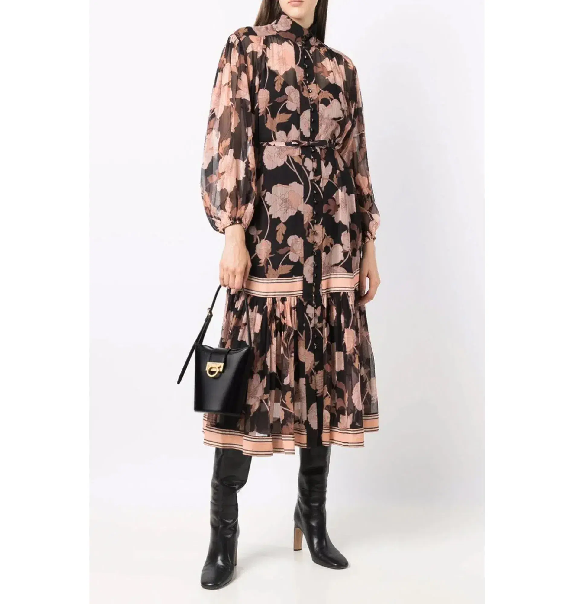 Zimmermann Concert Peonies Panelled Midi Dress Black Peonies Size 0 / AU 8  - Image 1