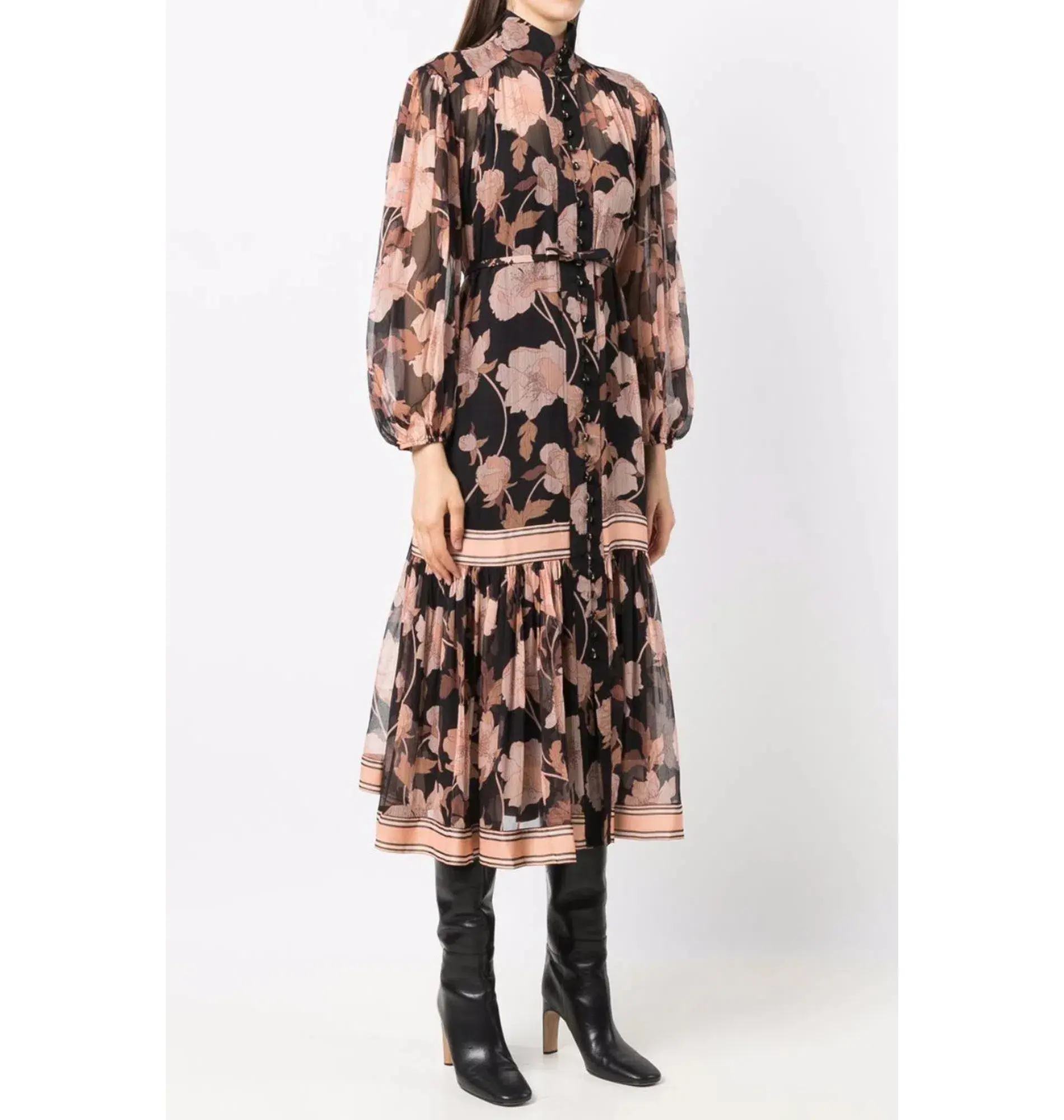 Zimmermann Concert Peonies Panelled Midi Dress Black Peonies Size 0 / AU 8  - Image 2