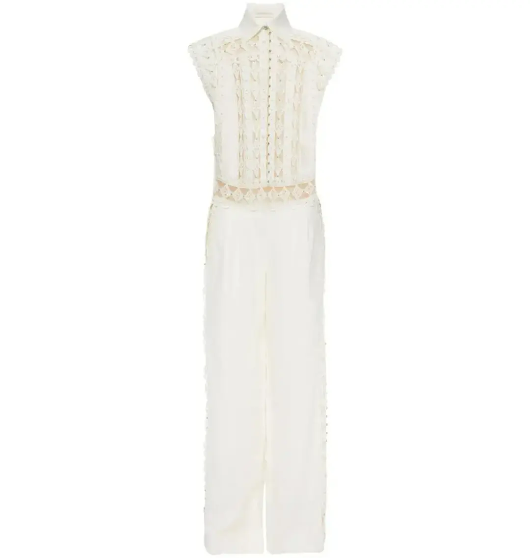 Zimmermann Moncur Studded Jumpsuit Ivory Size 0 / AU 8  for rent on The Volte - main image