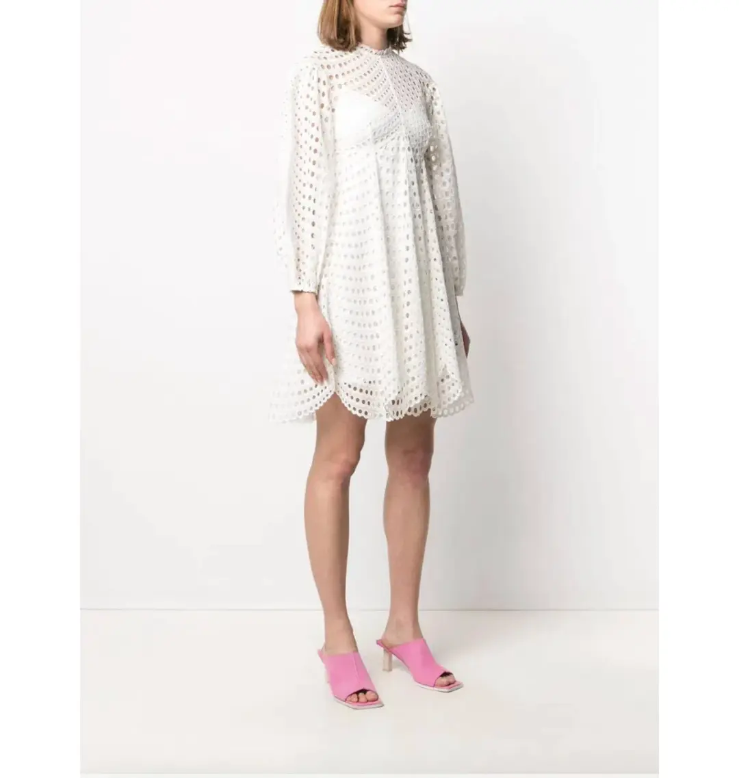 Zimmermann Poppy Eyelet Mini Dress Ivory Size 0 / AU 8  for rent on The Volte - main image