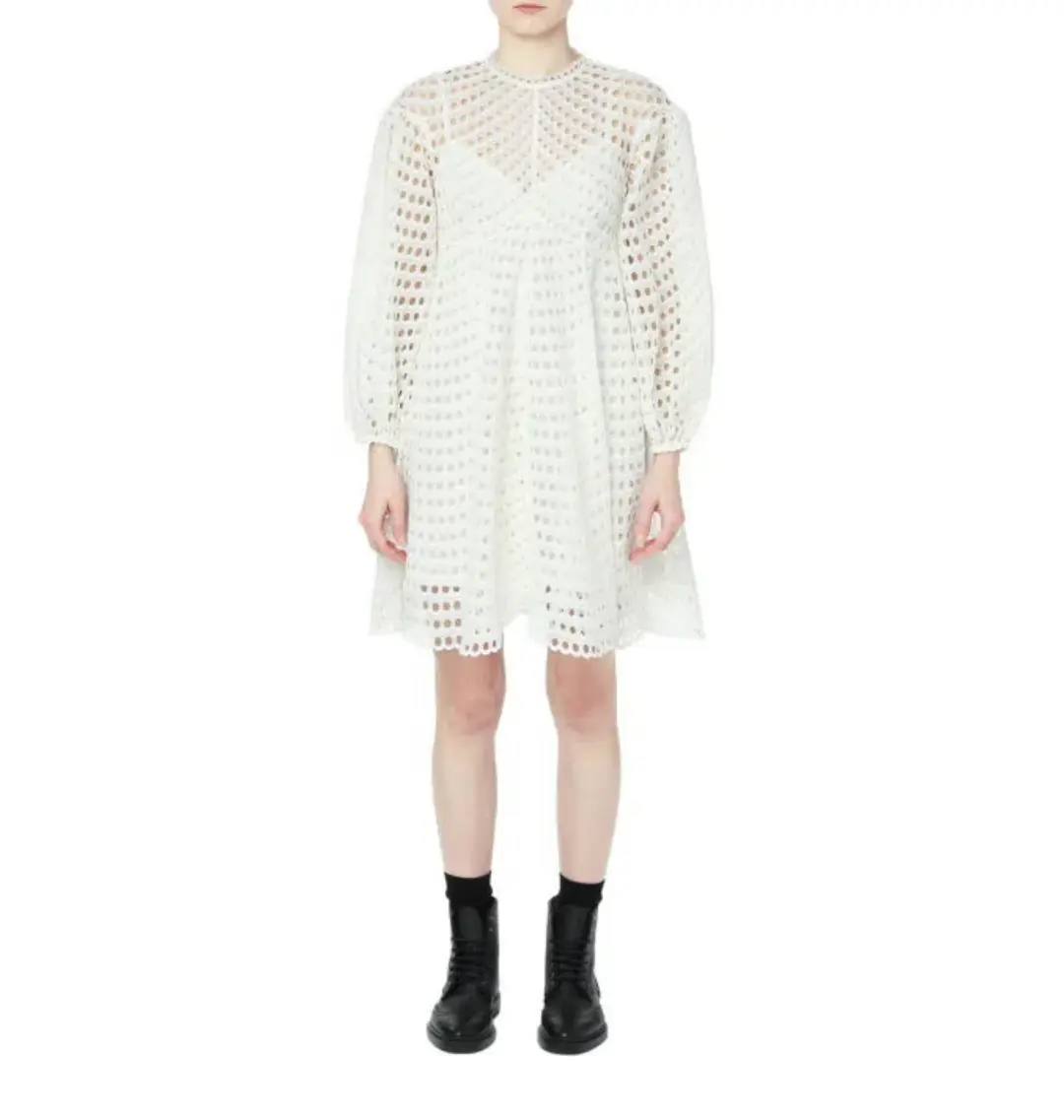 Zimmermann Poppy Eyelet Mini Dress Ivory Size 0 / AU 8  for rent on The Volte - main image