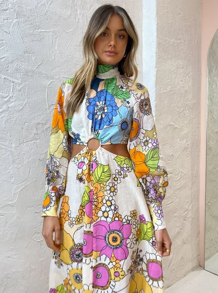 Alemais Farrah Cut Out Dress Multi Size AU 10 - Image 4
