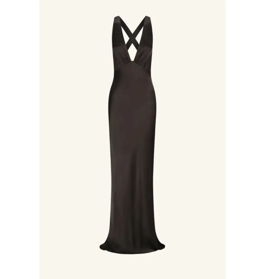 Shona Joy La Lune Plunged Cross-Back Gown Black Size AU 8 for rent on The Volte - main image