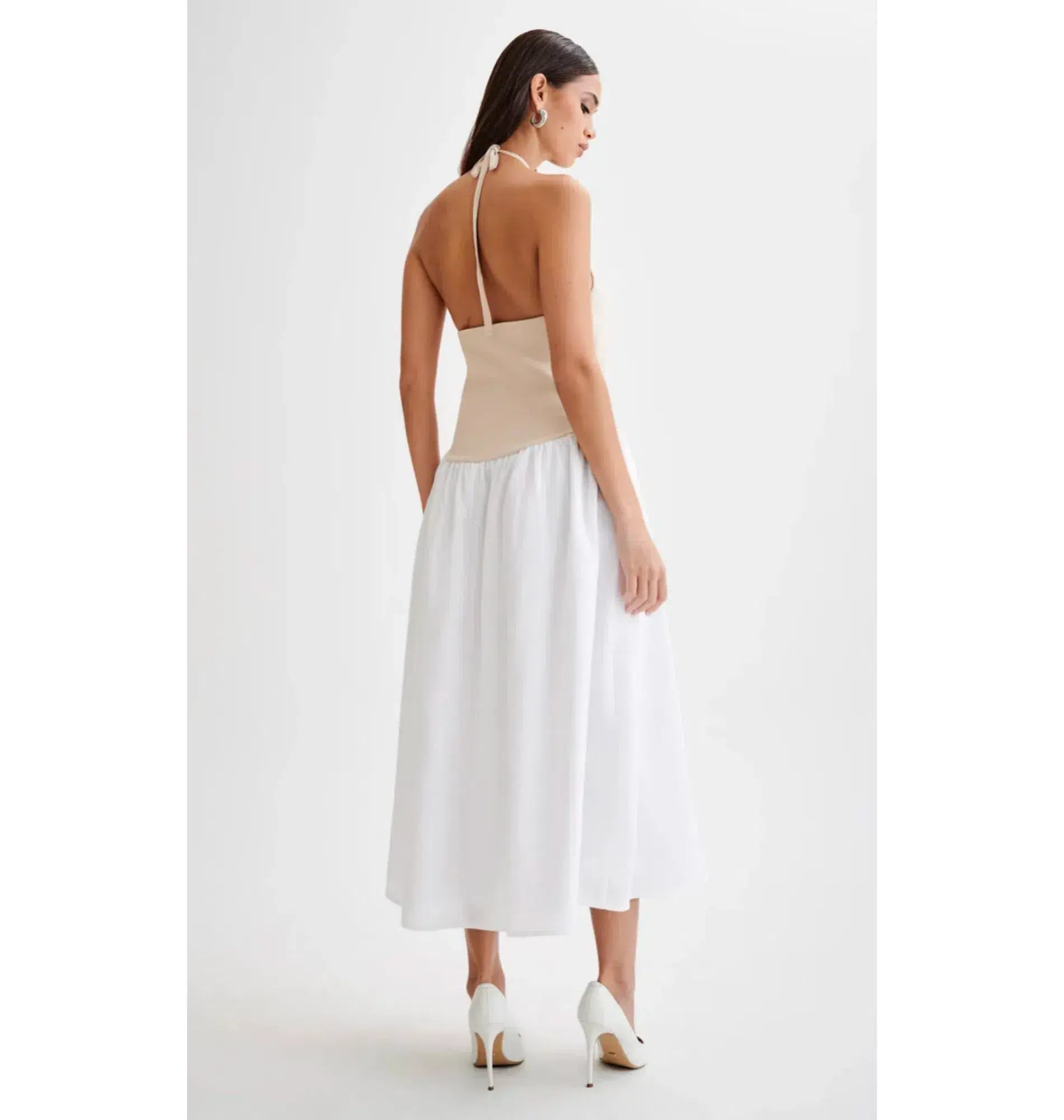 Meshki Katie Knit Linen and Midi Dress Natural/White Size XS / AU 6 - Image 6