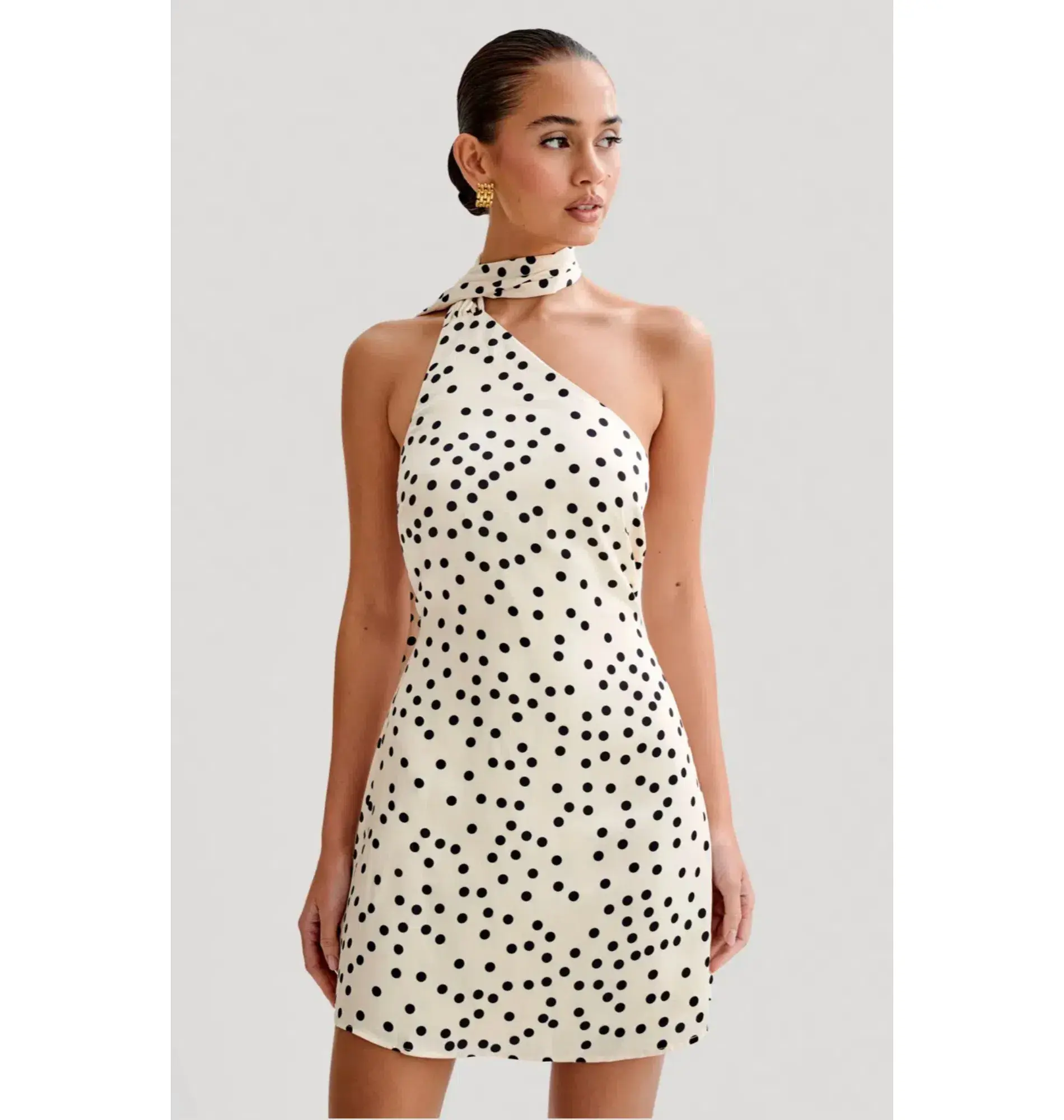 Meshki Joan Satin Asymmetrical Mini Dress Polka Dot Size AU  6 - Image 3