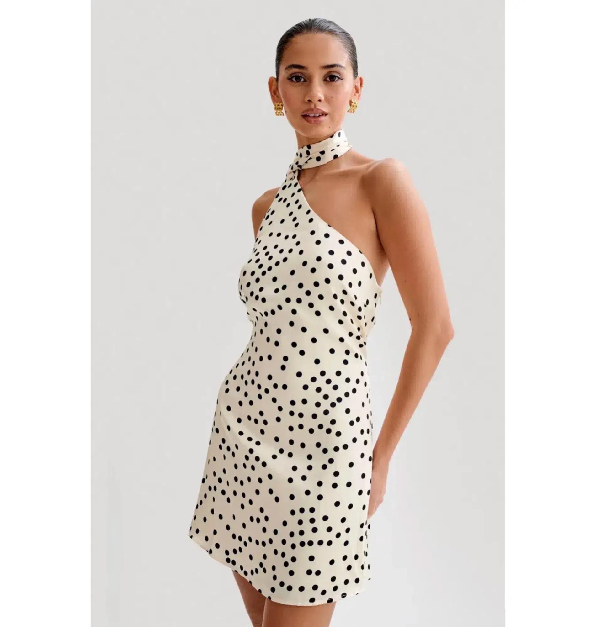 Meshki Joan Satin Asymmetrical Mini Dress Polka Dot Size AU  6 - Image 4