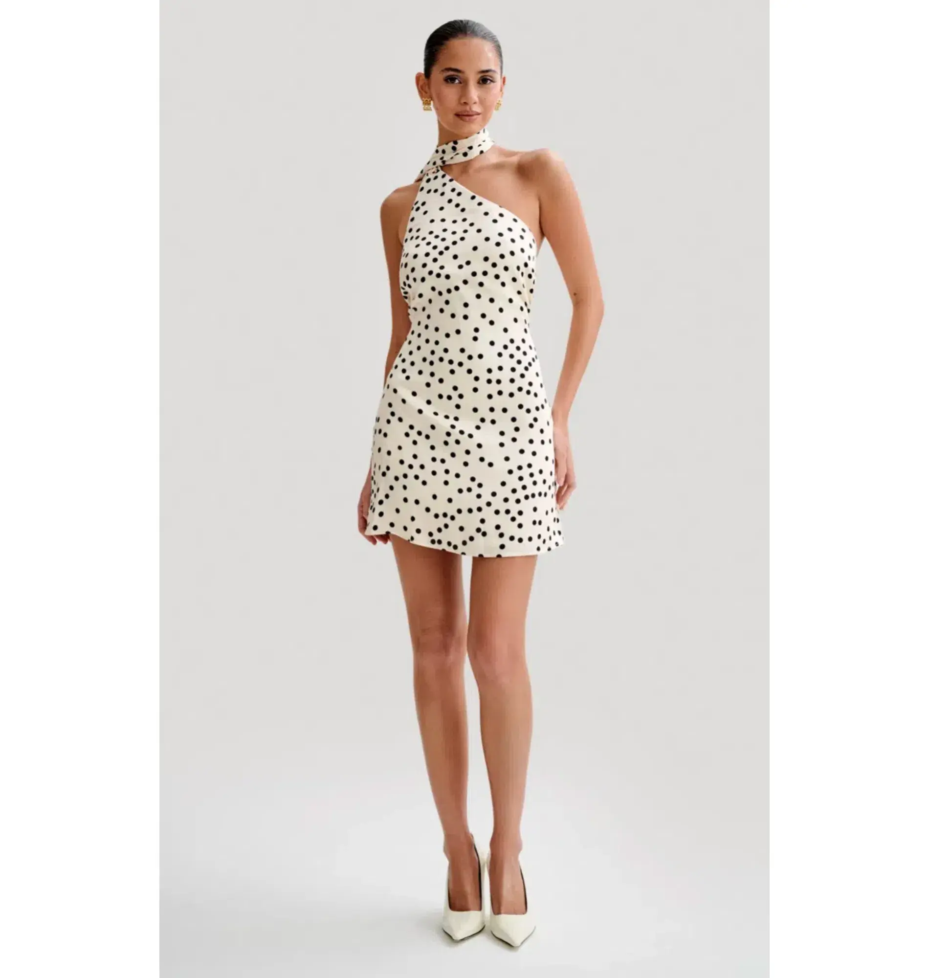 Meshki Joan Satin Asymmetrical Mini Dress Polka Dot Size AU  6 - Image 1
