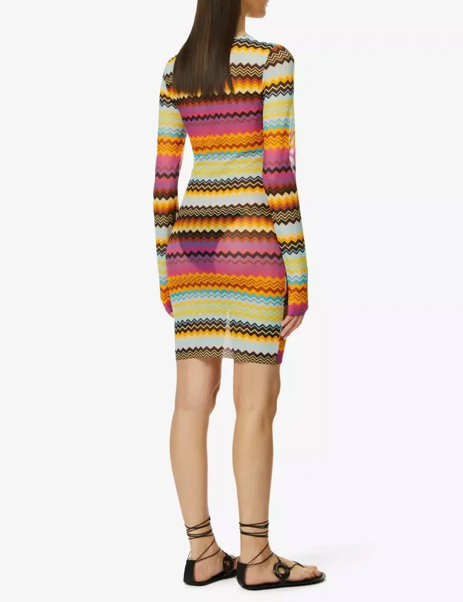 Missoni Zigzag Semi-Sheer Knitted Mini Dress Multi Size AU 6 - Image 4