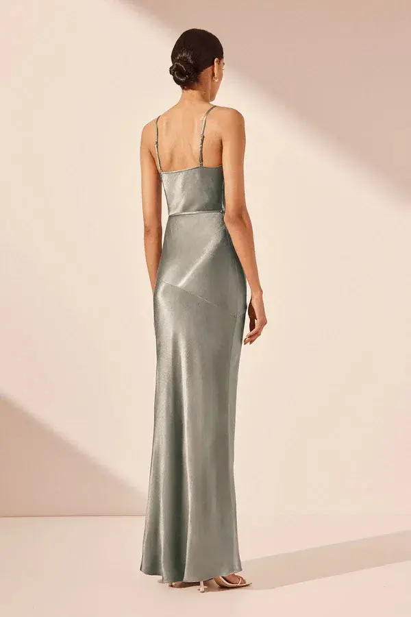 Shona Joy La Lune Bias Cowl Midi Dress Sage Size 10  - Image 4