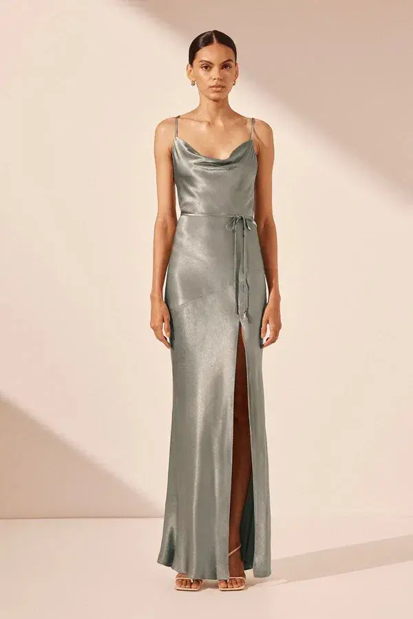 Shona Joy La Lune Bias Cowl Midi Dress Sage Size 10  - Image 1