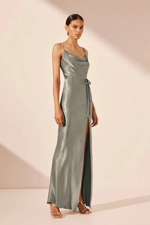 Shona Joy La Lune Bias Cowl Midi Dress Sage Size 10  - Image 2