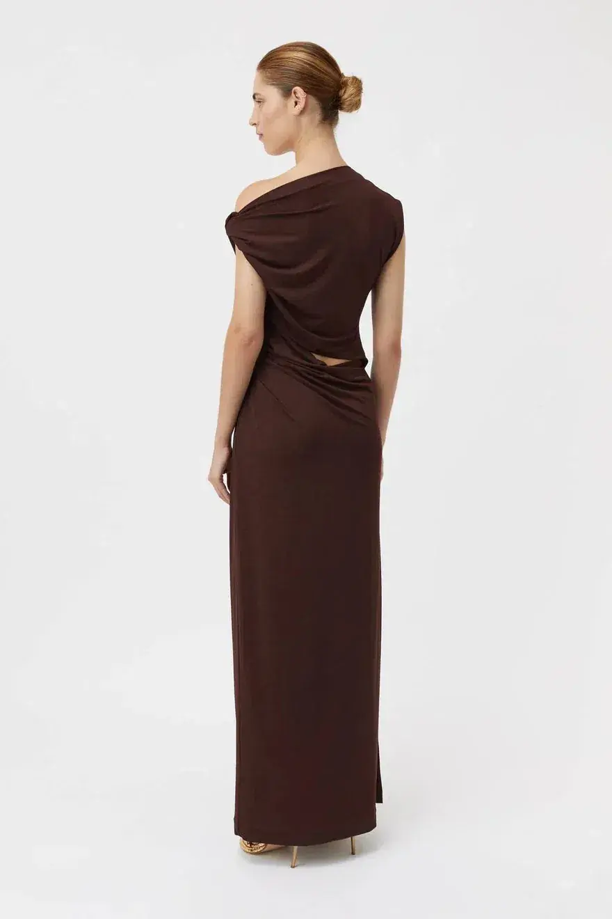 Camilla And Marc Annalise Draped Maxi Dress In Chocolate Brown Size 8 - Image 2