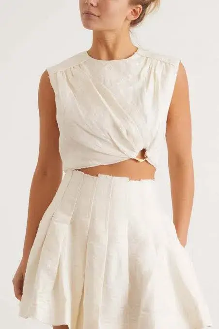  Aje Byblos Ring Cropped Top And Mini Skirt Set Ivory Size 4  - Image 2