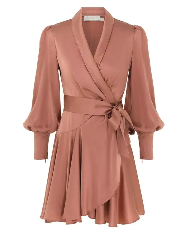Zimmermann The Silk Wrap Mini Dress in Blush Size 0/Au 8  - Image 2