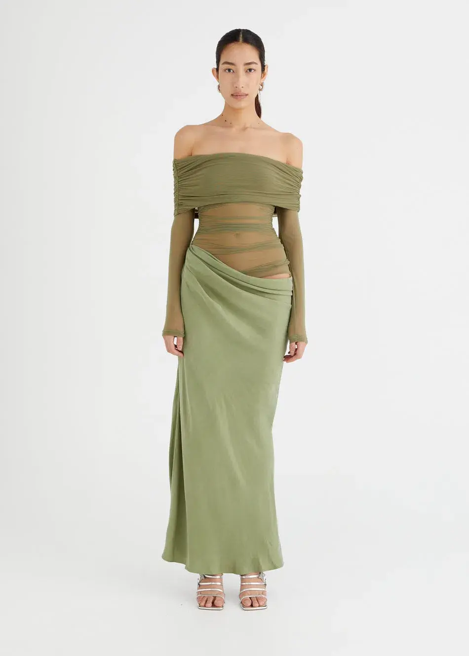 Benni Yasmin Off-Shoulder Maxi Dress Green Size 6  - Image 1