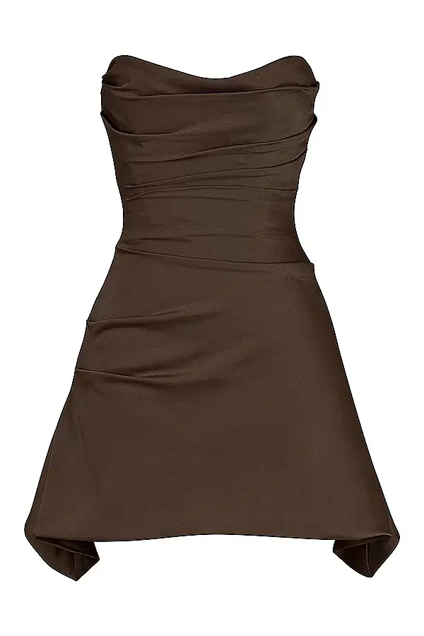 House of CB Jasmine Draped Strapless Corset Mini Dress in Chocolate Brown Size L / AU 12 - Image 6