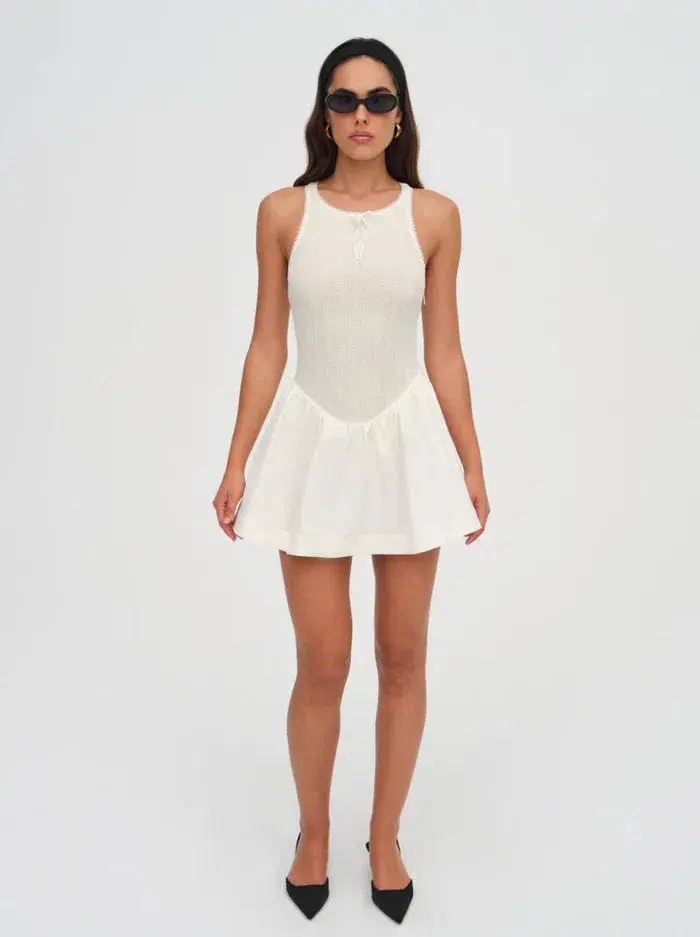 For Love and Lemons Billie Pointelle Mini Dress Cream Size 10 - Image 1