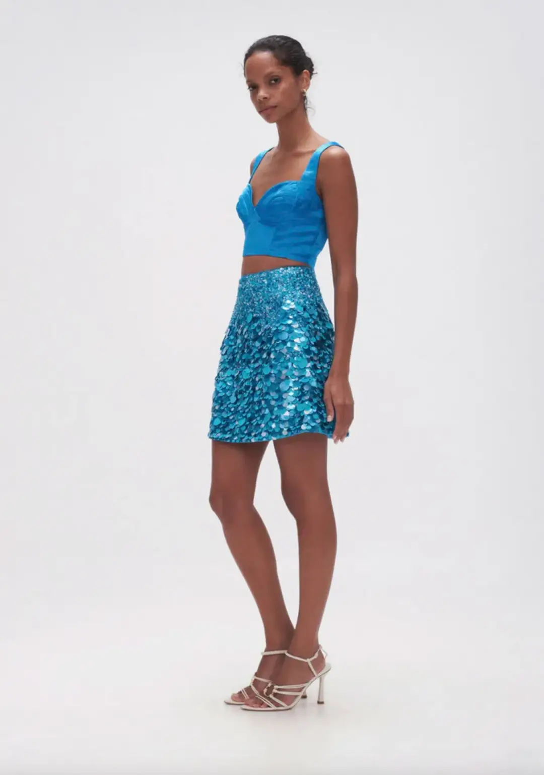 Aje Cherie Sequin Mini Skirt Azure Blue Size 8 for rent on The Volte - main image