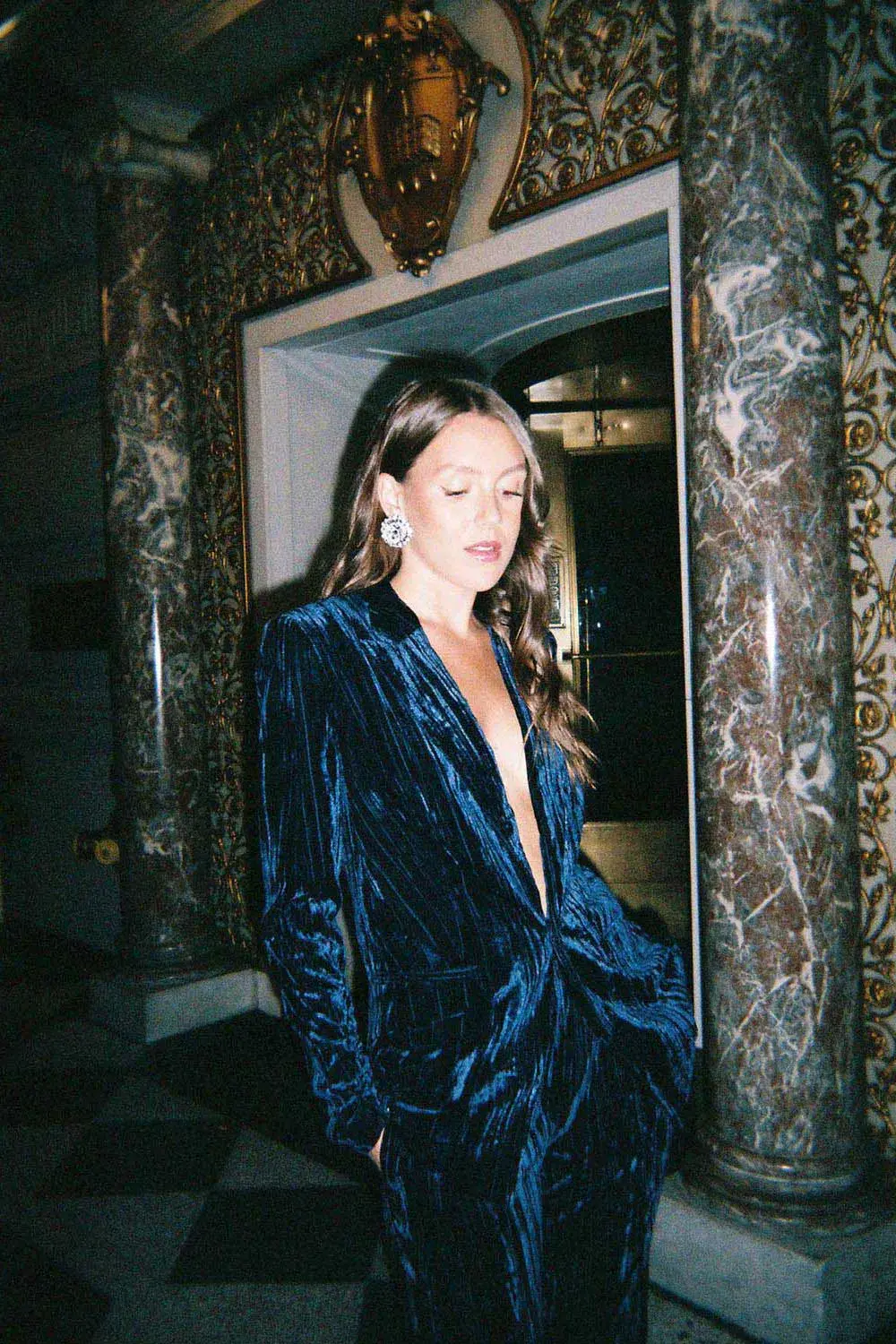 Wayf Clothing X Emma Rose Pierre Velvet Blazer and Pants Set Dark Teal Size 6 - Image 2