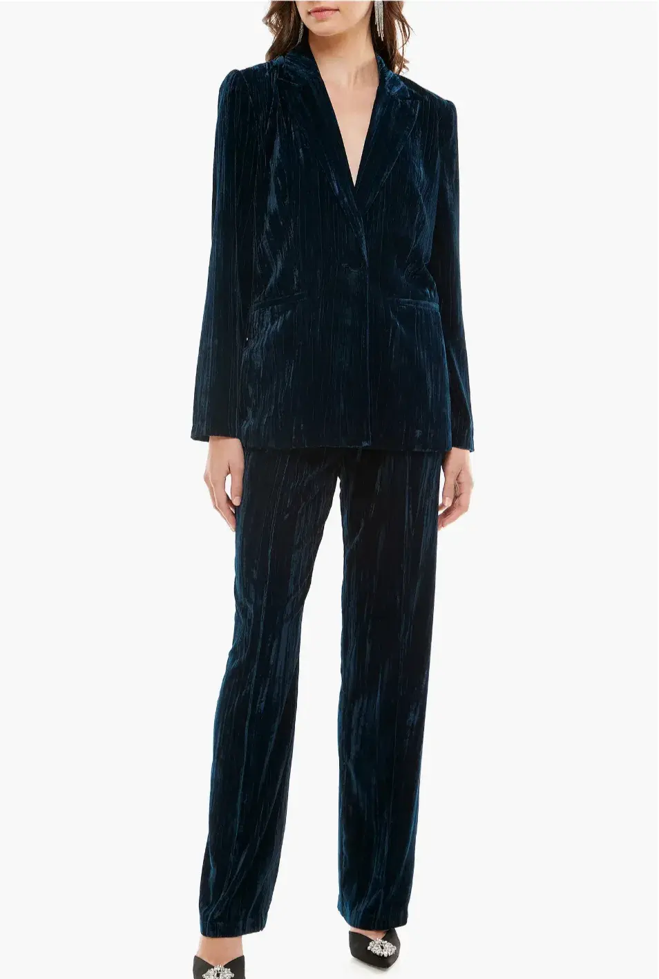 Wayf Clothing X Emma Rose Pierre Velvet Blazer and Pants Set Dark Teal Size 6 - Image 1
