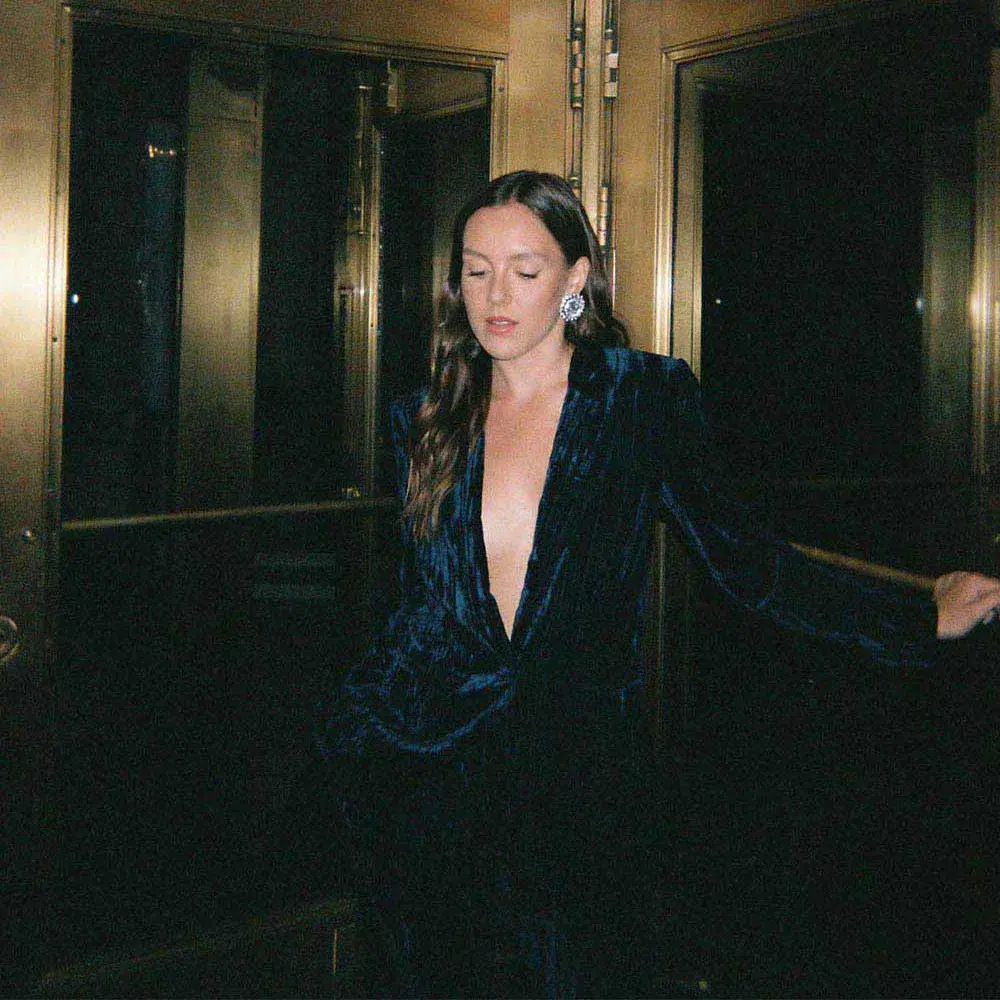 Wayf Clothing X Emma Rose Pierre Velvet Blazer and Pants Set Dark Teal Size 6 - Image 4