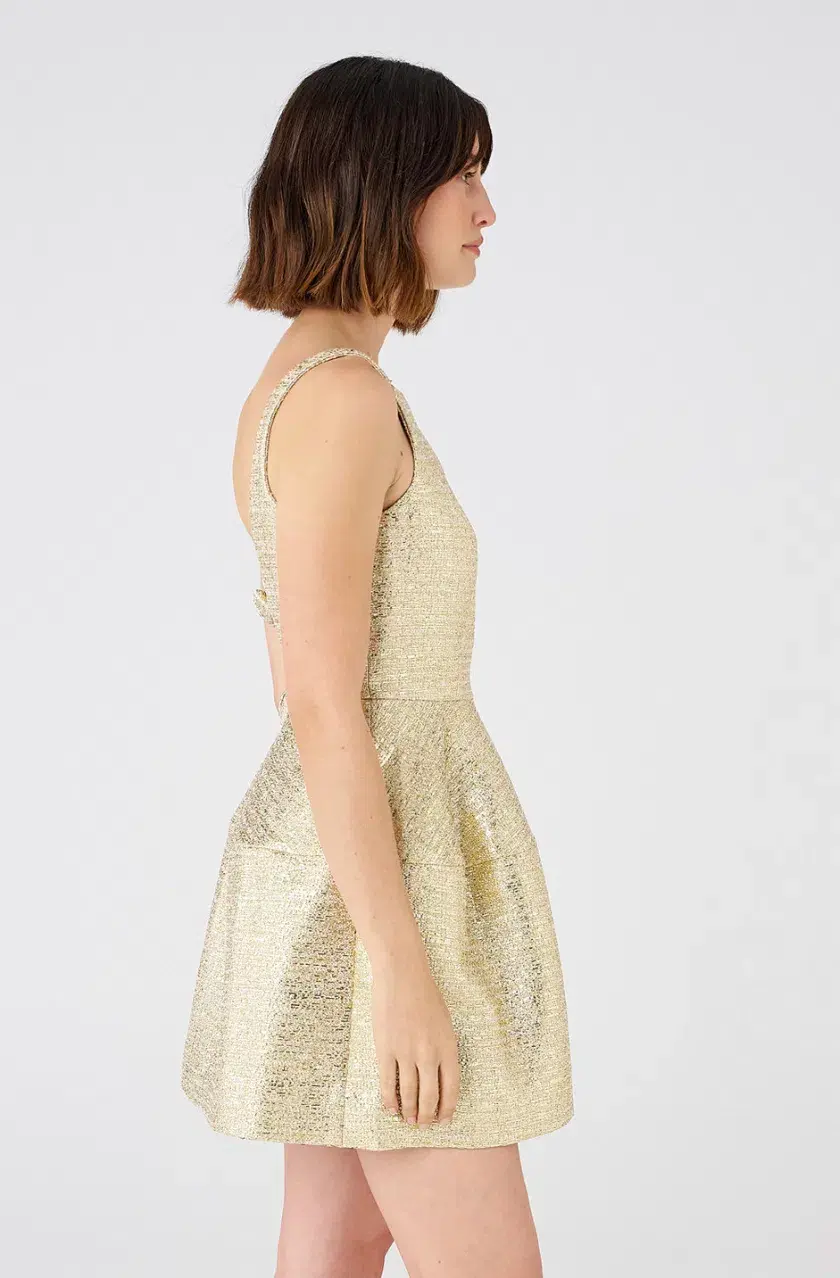Oroton Metallic Mini Dress Gold Size 10  - Image 2