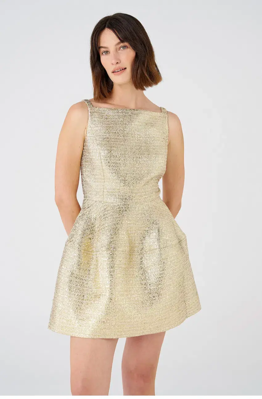 Oroton Metallic Mini Dress Gold Size 10  - Image 5