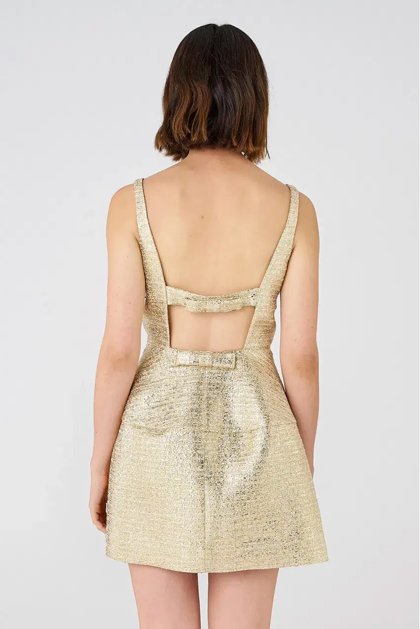 Oroton Metallic Mini Dress Gold Size 10  - Image 3