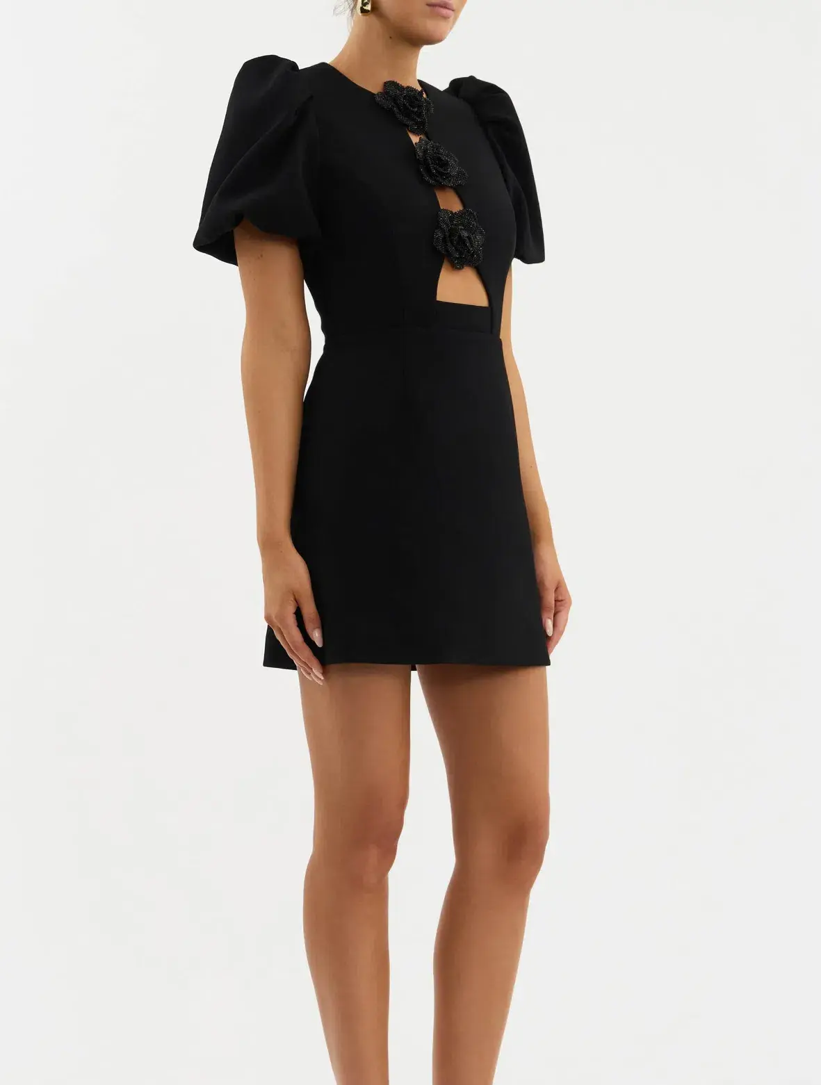Rebecca Vallance Aubree Flower Mini Dress Black Size 12 - Image 6
